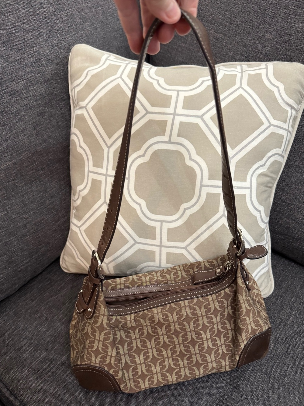 Vintage Fossil Shoulder Bag Brown Monogram Y2K Baguette